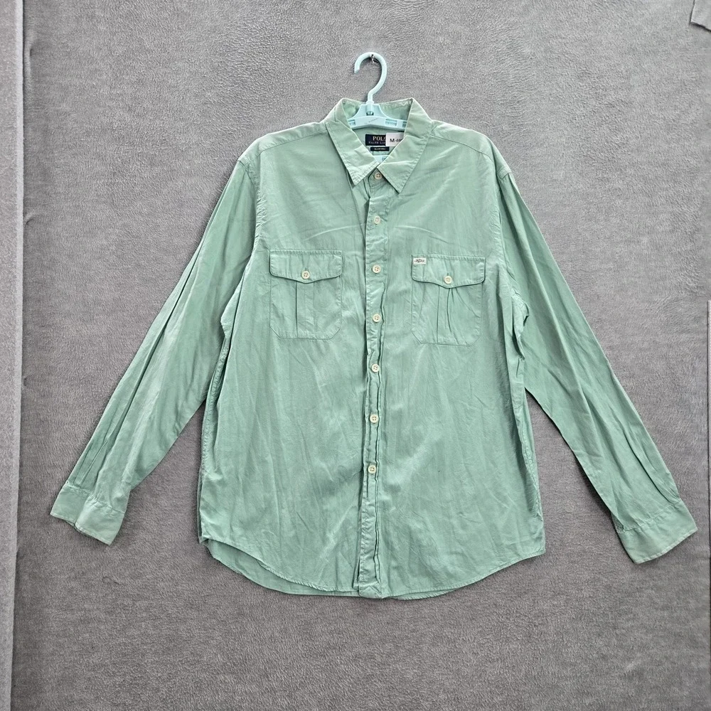 Polo Ralph Lauren Men Button Up Shirt‎ XL Green Twill Beach Long